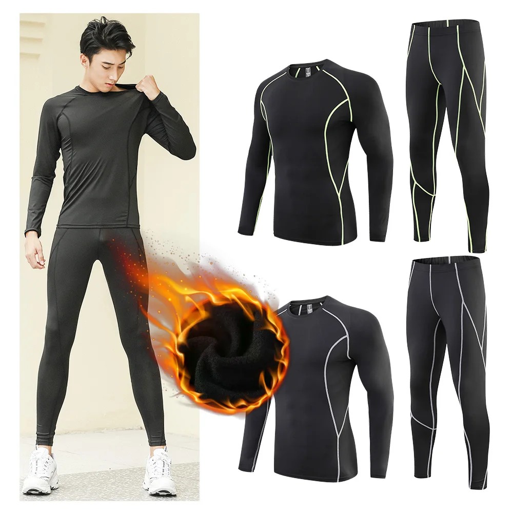 Conjunto de roupa interior térmica masculina de secagem rápida apertado roupas esportivas correndo camisa de basquete + calças underwear base de manga longa agasalho (0)