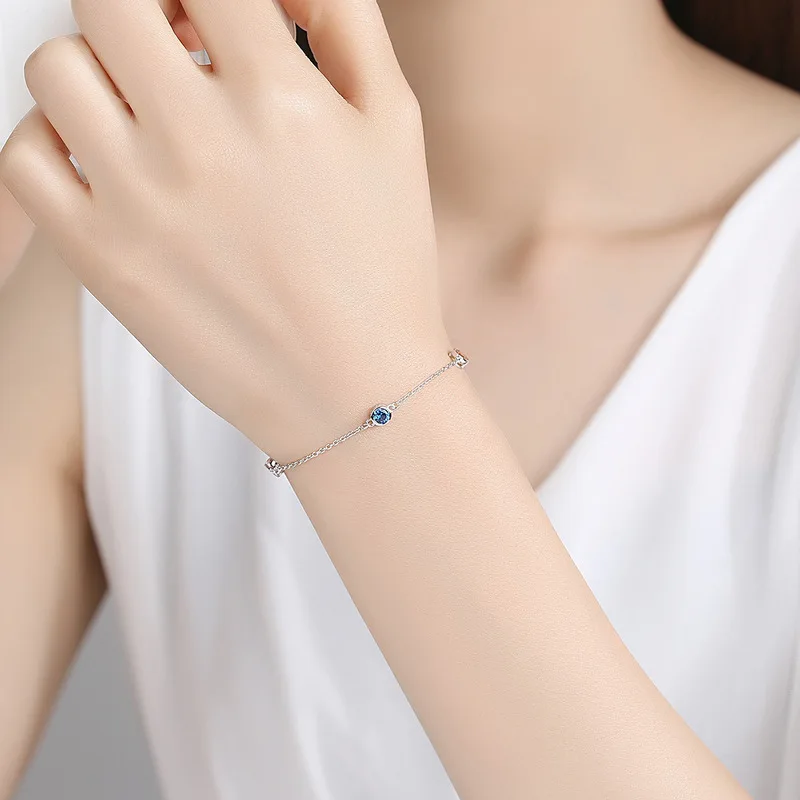 Браслет женский из серебра 925 пробы с цирконом семи цветов|Гибкие и жесткие