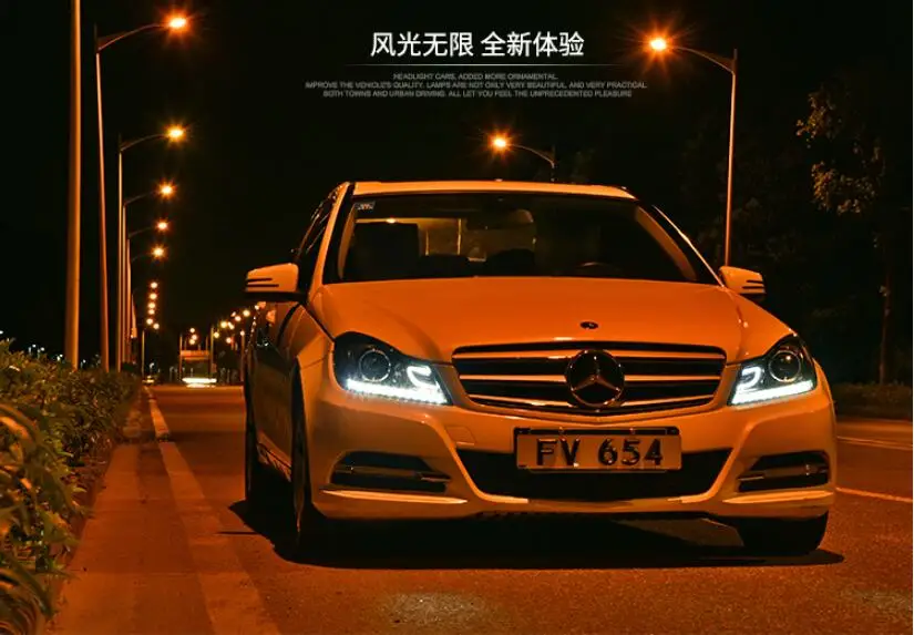 2 шт. 2011~ 2013 год автомобильный бупмер головной свет для Mercedes W204 фар C180 C200 C260 светодиодный DRL HID ксенон, противотуманная фара для Benz W204