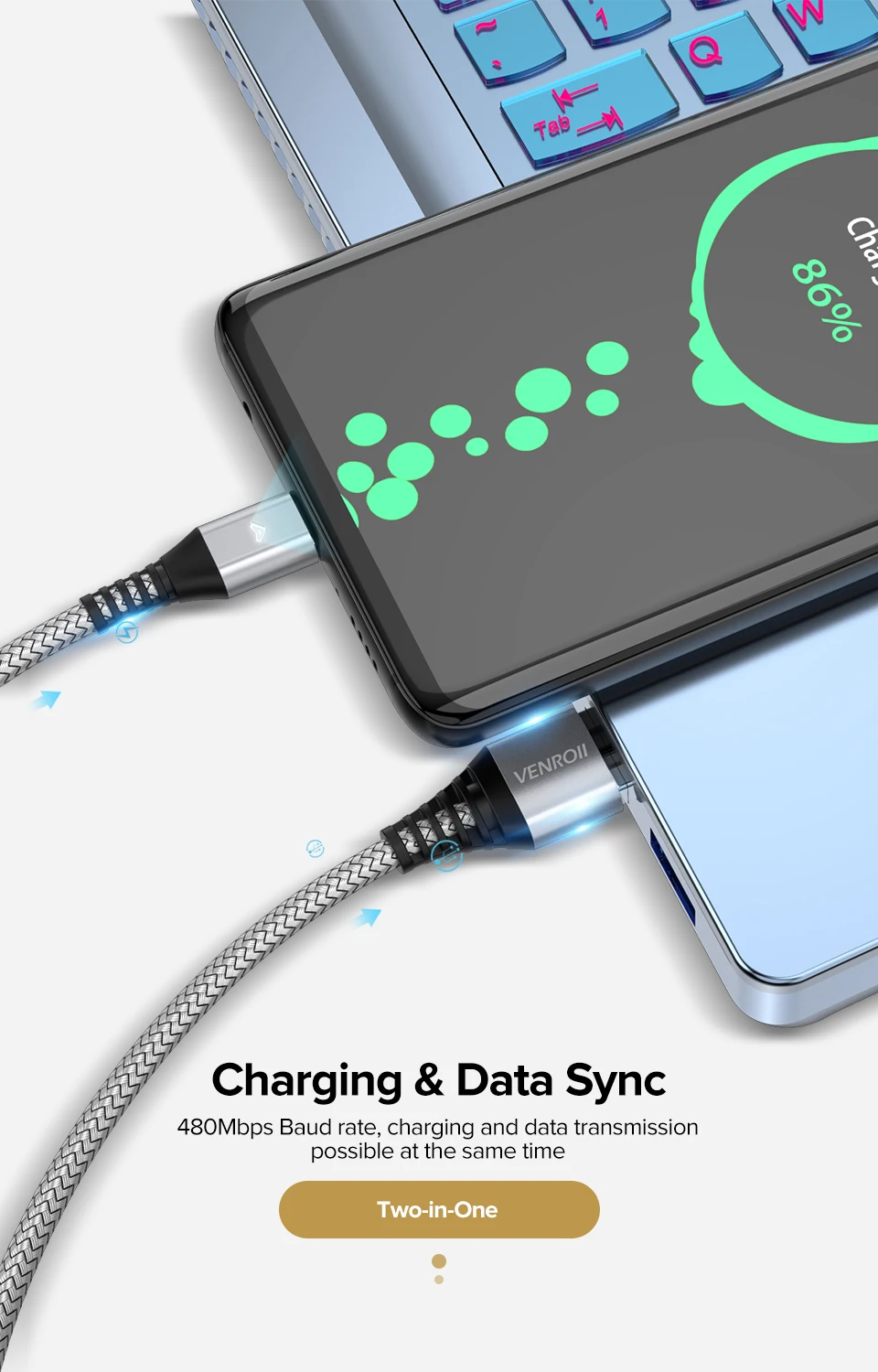 Venroii usb type-C кабель для samsung S10 S9 S8 huawei P30 Pro Быстрая зарядка type-C зарядный кабель usbc для samsung A50