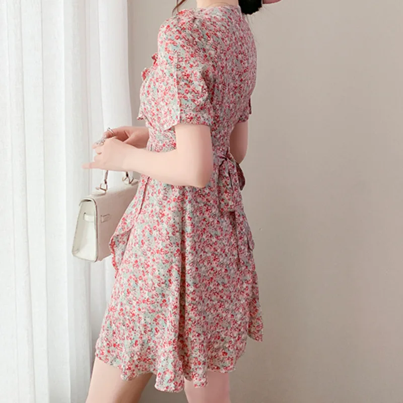 

Summer Casual Printed Chiffon Dress Women Short Sleeve Cute Sweet Mini Vintage Dress Sexy Boho Beach Vestidos Mujer Verano 2021