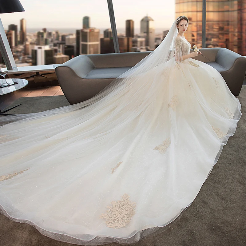 JKM049 Vestido De Noiva элегантное кружевное свадебное платье бальное длиной до пола с