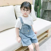dfxd kids fashion summer girls clothes set solid short sleeve t shirts small daisies denim overall pants 2pc clothing sets 2 7t