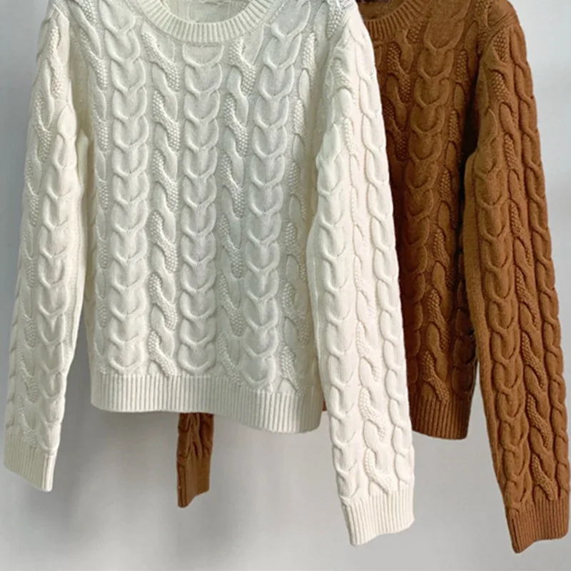

and Autumn Spring New Classic Round Neck Twist Pattern Knitted Pullover Pure Color Versatile Sweater