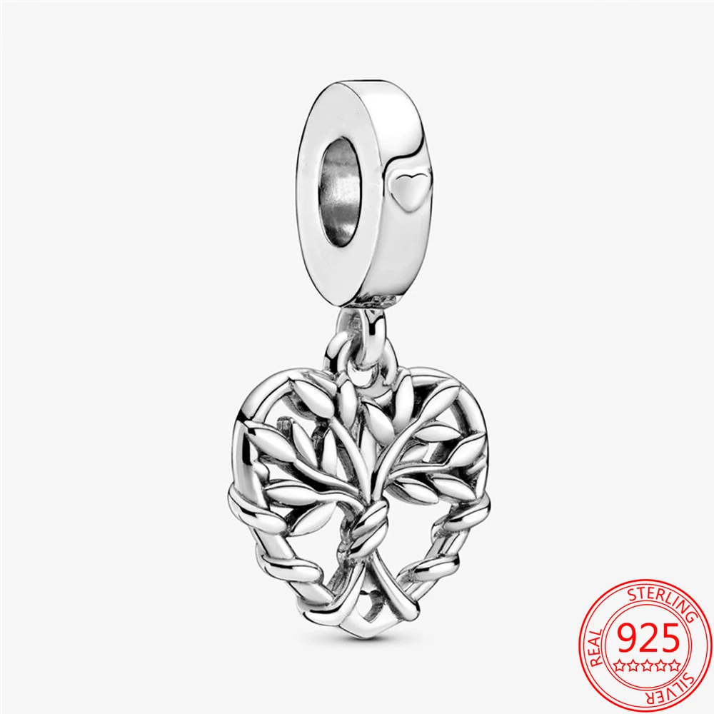 

100% 925 Sterling Silver Heart-shaped Family Tree Pendant Women Charms Fit Original Pandora Diy Bracelet Festival Jewelry Gift