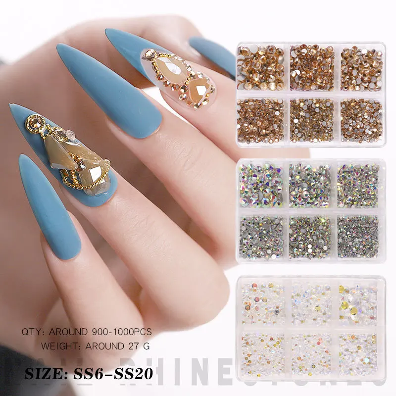

New Box Packing Crytsals Kinds Of Color Nail Rhinestone Flat Bottom Multi-size Crystals Nail Art 3D Decoration Strass Gem