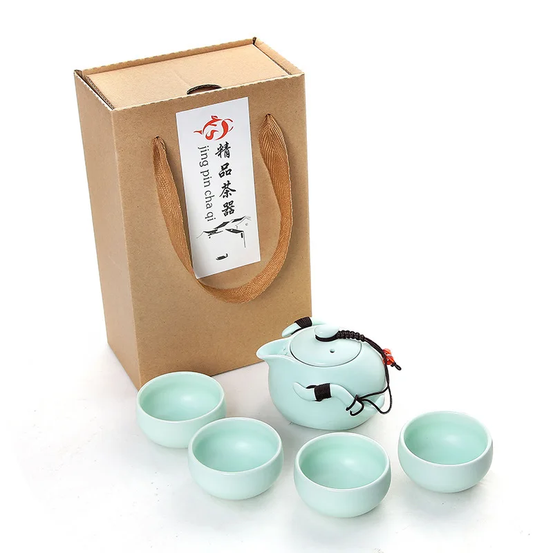 Портативный дорожный чайный набор с 4 искусственными фарфорами японского