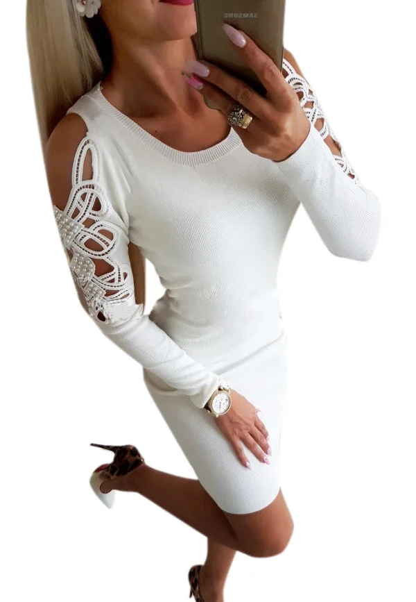 Сексуальное Клубное платье облегающее модное однотонное с круглым вырезом и