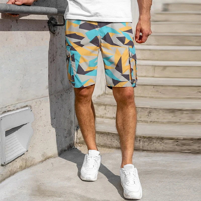 

Men's casual solid color fashion shorts Random Geo Print Cargo Shorts