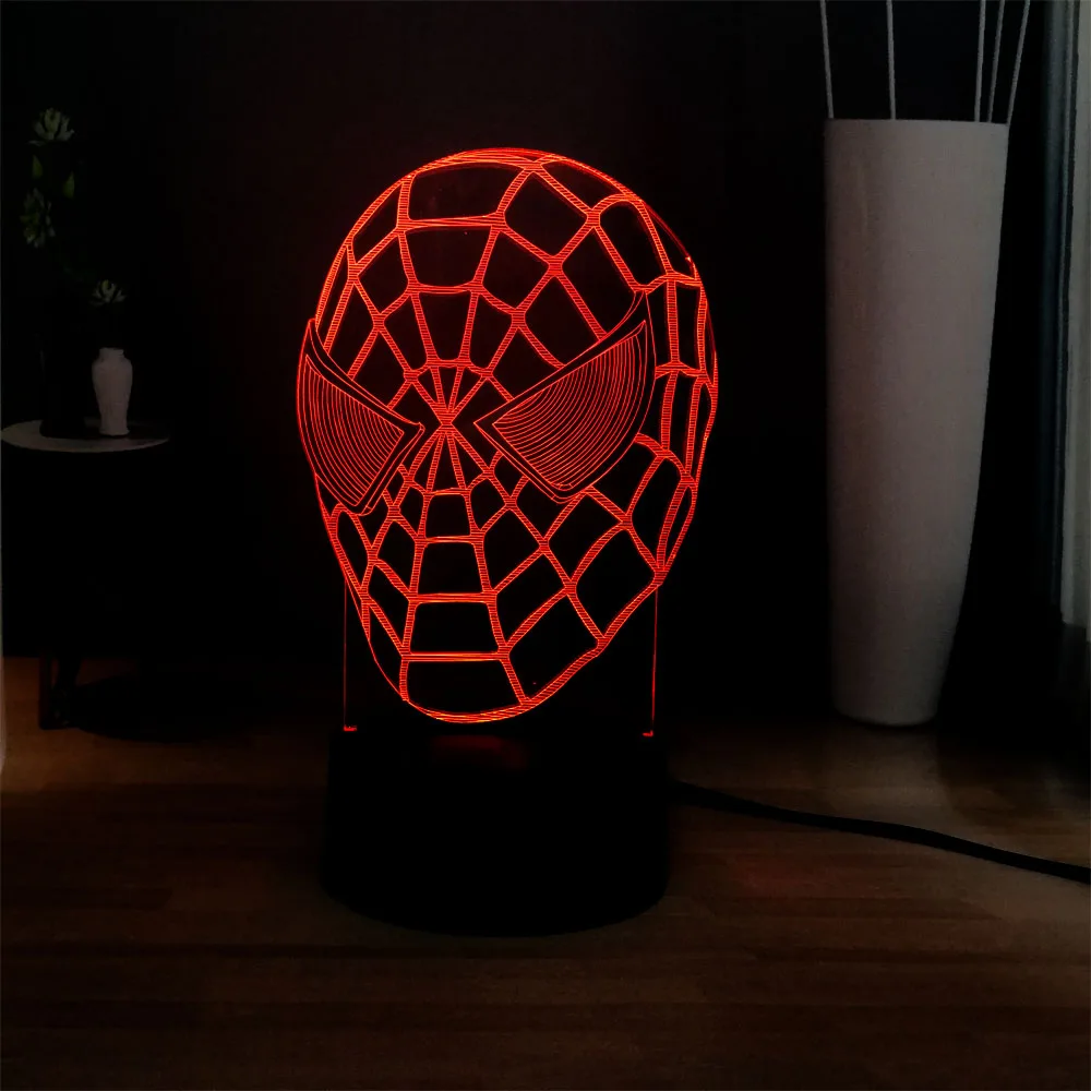 3D визуальная настольная лампа Marvel супергерой Человек-паук светодиодный ночник