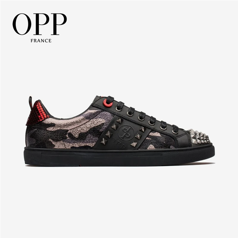 

OPP Мужская обувь в стиле хип-хоп, с металлическими заклепками, на шнуровке, кожаные, модные, мужские, повседневные, военные, камуфляжные, панк,...