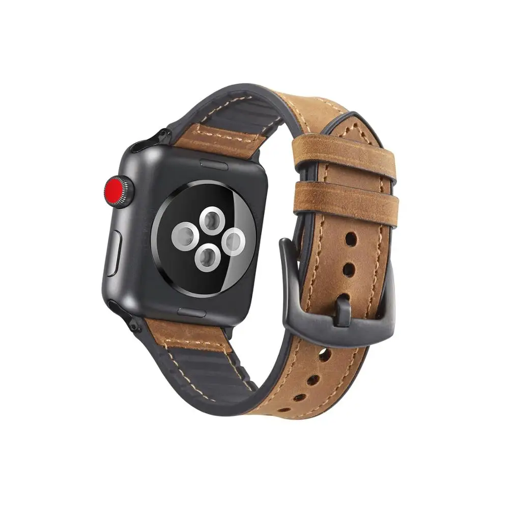 Браслет для часов из силикона и кожи 38мм 40мм 42мм 44мм для замены на Apple Watch 3/2/1 и iWatch 4/5.