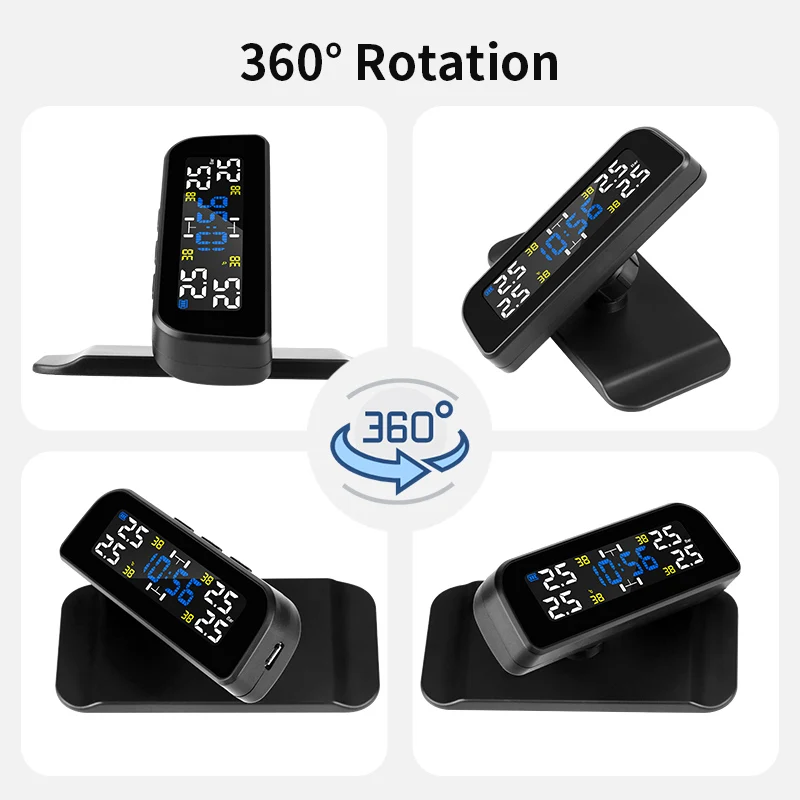 

JMCQ Solar TPMS 360 Rotation Auto Security Car Tire Pressure Alarm Monitor System Tyre Pressure Monitoring System Show with Time