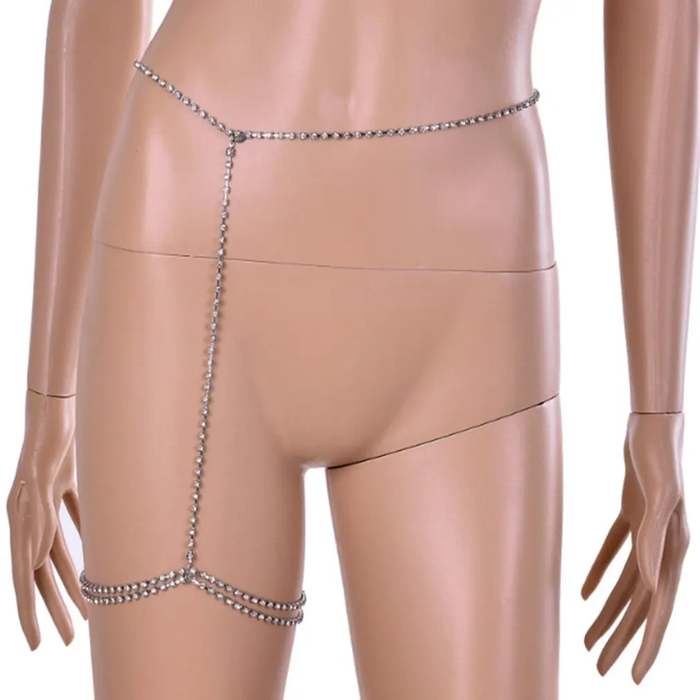 Горячие сексуальные ноги цепь тела бикини живот лето пляж серебро Кристалл бедра