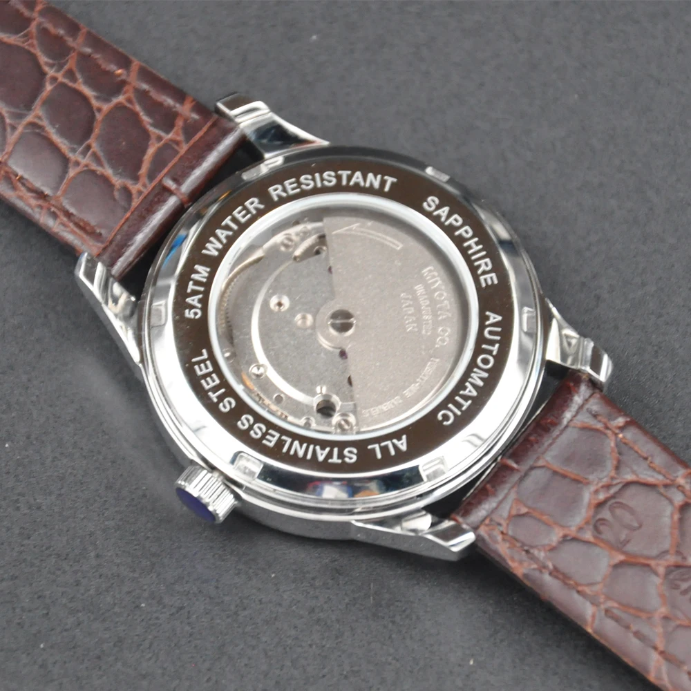 

40mm Corgeut Mens Watch Saphirglass White Dial Diamond Miyota8215 Automatisch Mechanical Waterproof Fashion WristWatch Men