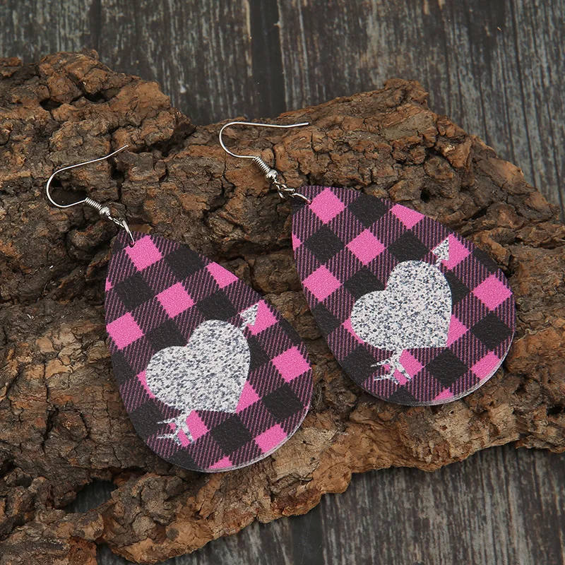 

Новинка 2022, серьги в форме капли на День Святого Валентина в розовую и черную клетку, серьги с блестками для подруги