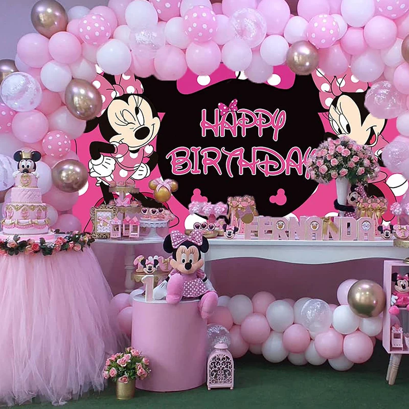 Фон для фотосъемки Минни Маус Микки девочек розовый фон на день рождения детский