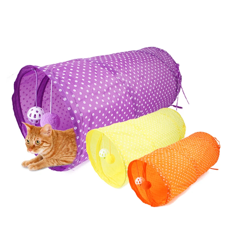 

TJPBF Cats Dots Tunnels Toy Funny Pets 2 Holes Play Circular Collapsible Crinkle Kitten Toys Puppy Playing Dogs Tunnel Tubes