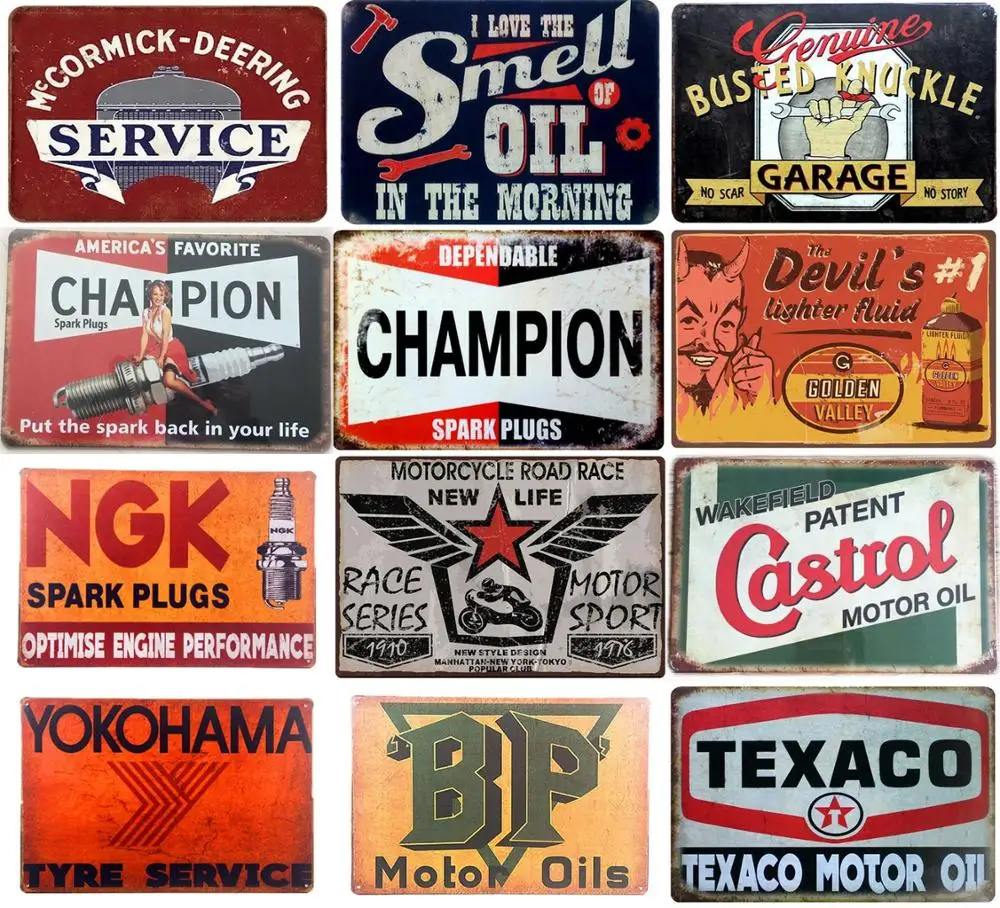 

Vintage Metal Tin Signs Champion Castrol Home Bar Pub Garage Gas Station Decorative Iron Plates Wall Stickers Art Poster 30x20
