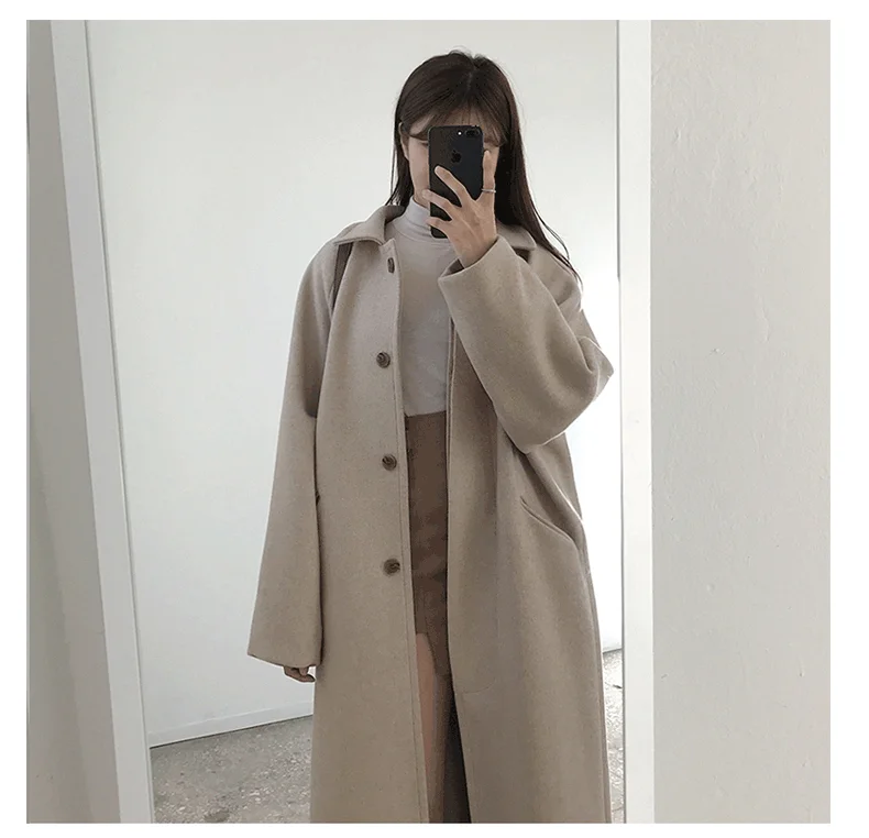 Heydress осеннее зимнее шерстяное пальто простое однотонное однобортное женское длинное шерстяное пальто с отложным воротником для отдыха