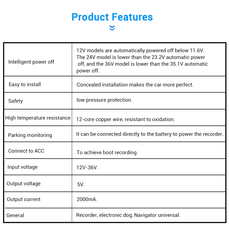5V 2.5A USB 2 0 OBD Buck Line 24 часа мониторинг парковки непрерывный источник питания для