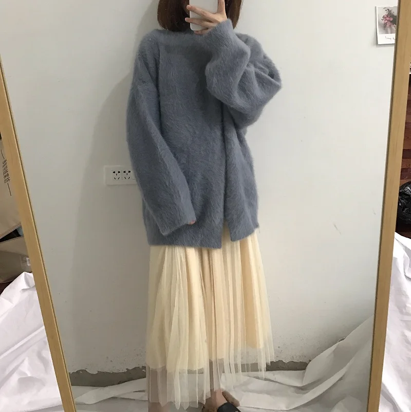 

Fdfklak sweet Autumn winter skirt A-line Korean wild skirt women new high-waisted mesh skirts female long skirts ropa mujer