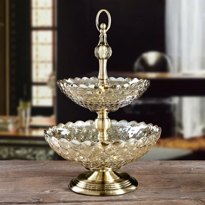 Двухярусная стеклянная тарелка для фруктов с бусинами декоративный поднос из