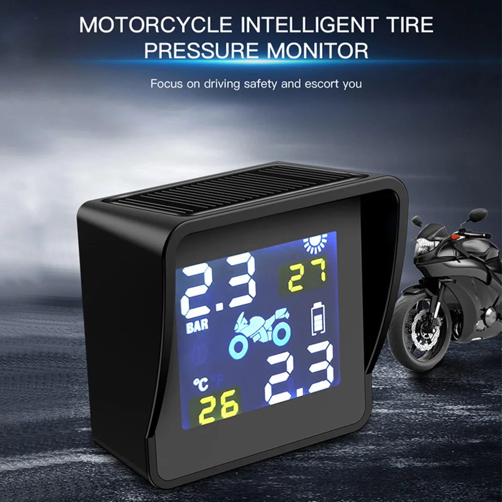 DC 5V Solar Motorcycle TPMS Tire Pressure Monitoring System Temperature Alarm LCD Color Screen Waterproof With 2pcs Sensor | Автомобили и