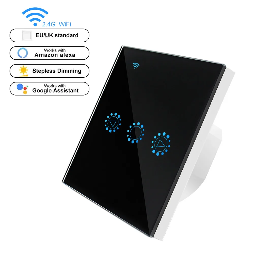 EU Standard Black Сенсорный диммер, светильник с регулируемой яркостью, 1 комплект, WiFi, сенсорный выключатель, умный светильник, прерыватель, работает с Alexa Google Home, WiFi APP - Цвет: EU Standard Black