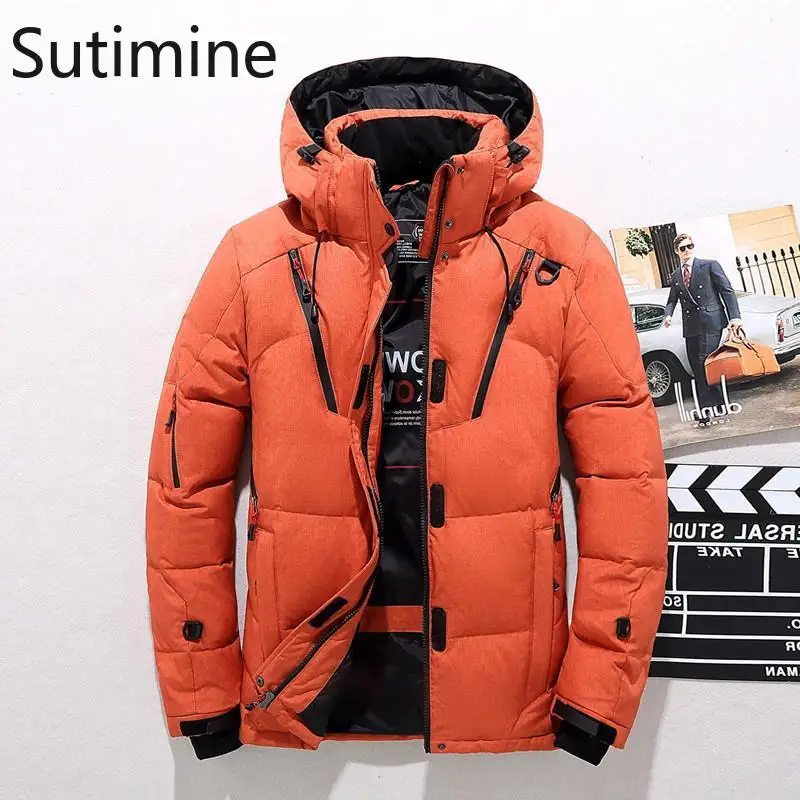 Men's Winter Jacket Collar Detachable Men's Down Jacket Autumn and Winter Casual Parkas Men's Jacket Slim Solid Hooded Thick
