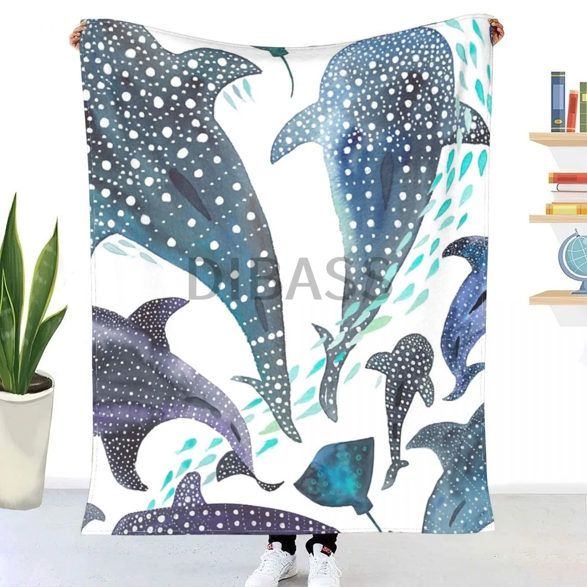 

Whale Shark, Ray & Sea Creature Play Print Comforter 3D Printed Flannel Throw Blanket