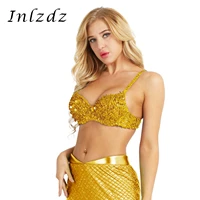 women glitter bra push up sequins bra for belly dancing lady silver punk style studded sponge lingerie for show party clubwear