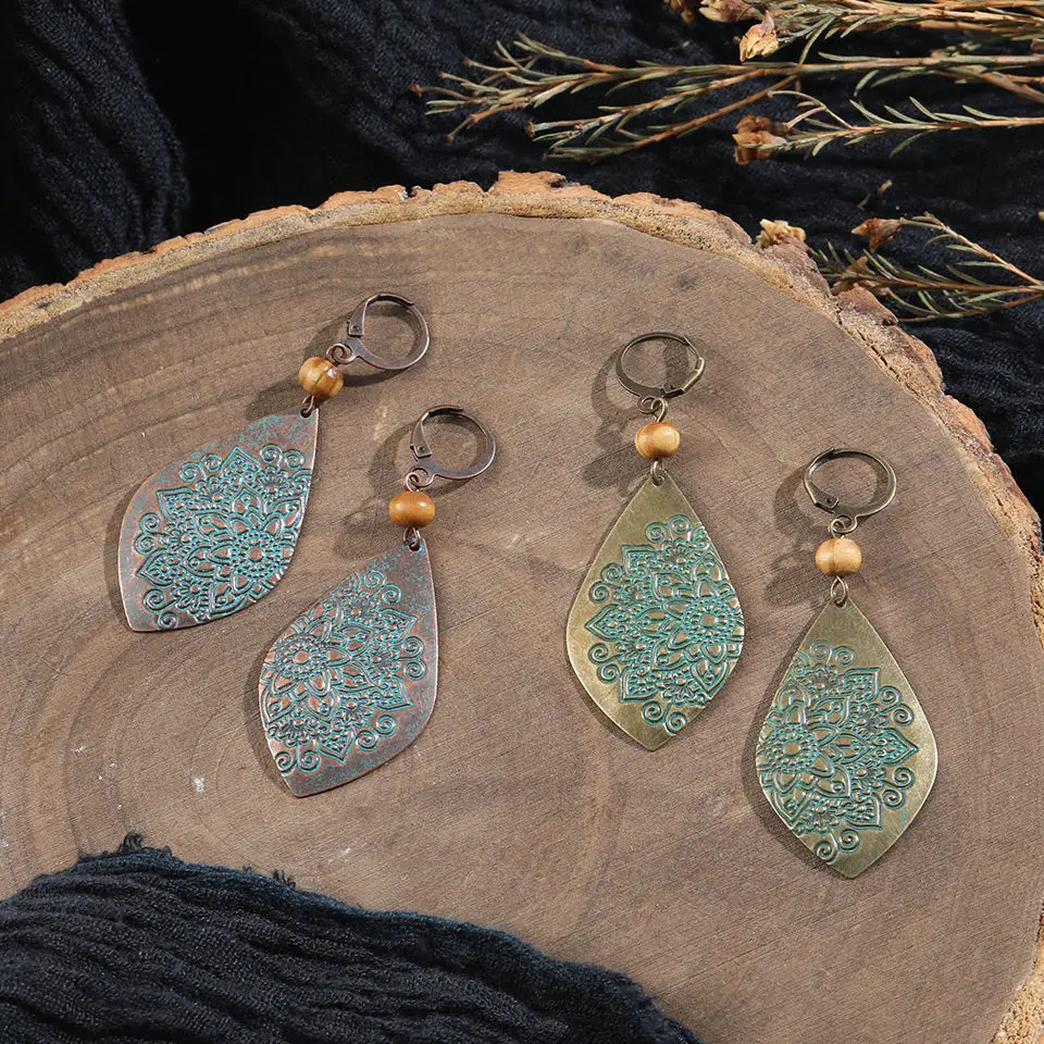 Ретро винтажный старинный медный геометрический капельный Висячие серьги для