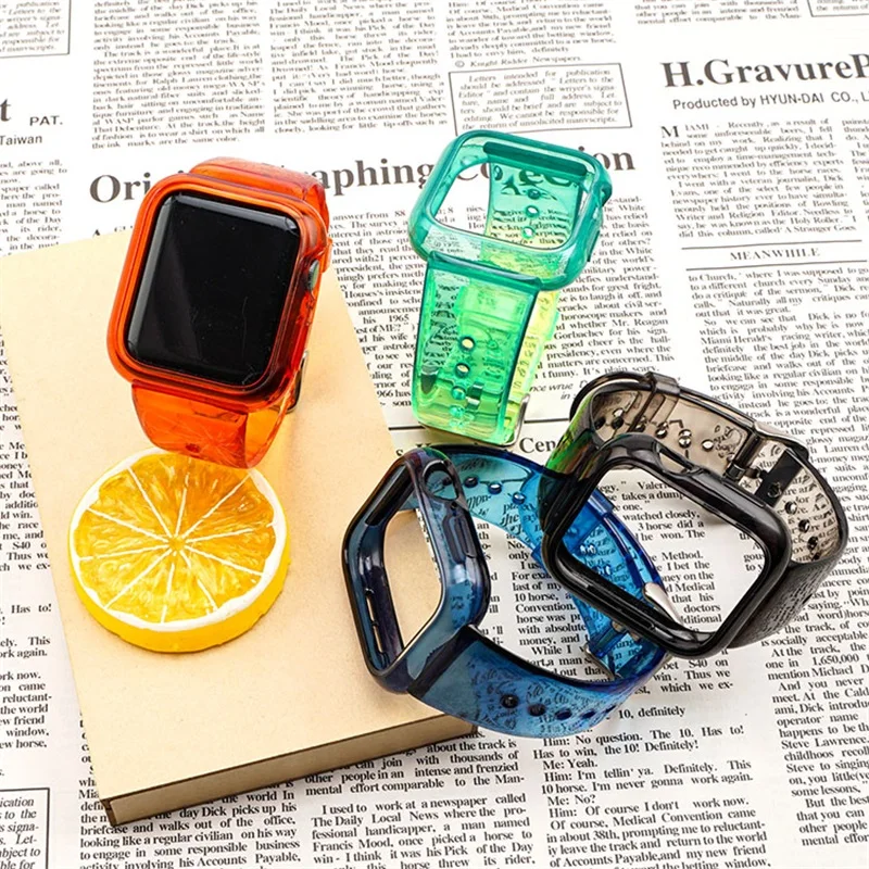 

2in1Transparent Silicone Strap For iWatch Series 6 5 4 3 2 1 Band For Apple Watch 38mm 40mm 42mm 44mm Waterproof Strap