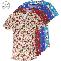 christmas scrubs top pure cotton v neck wholesale shirt high quality unisex printing medical uniform short sleeve frosted tops