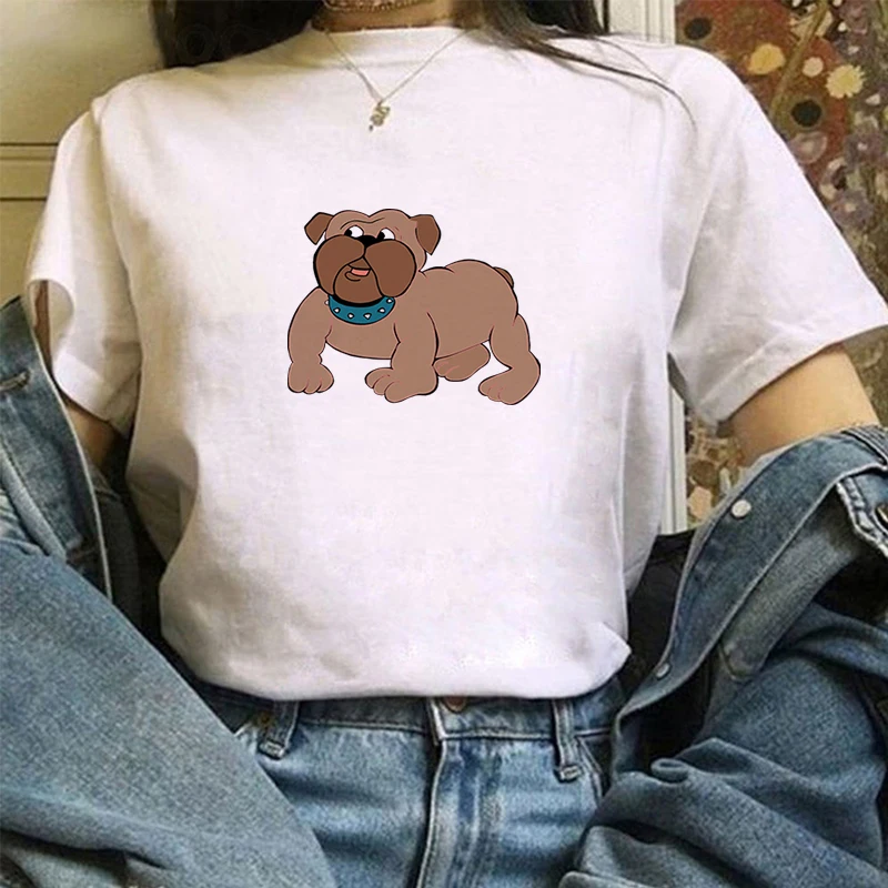 

Bulldog Cute T-shirts Women's Top Women-clothing With Short Sleeves Woman Tshirts Summer Sleeve Short-sleeve T-shirt Tops White