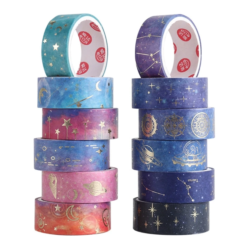 

12 рулонов/набор, бумажные скотчи с рисунком звездного неба