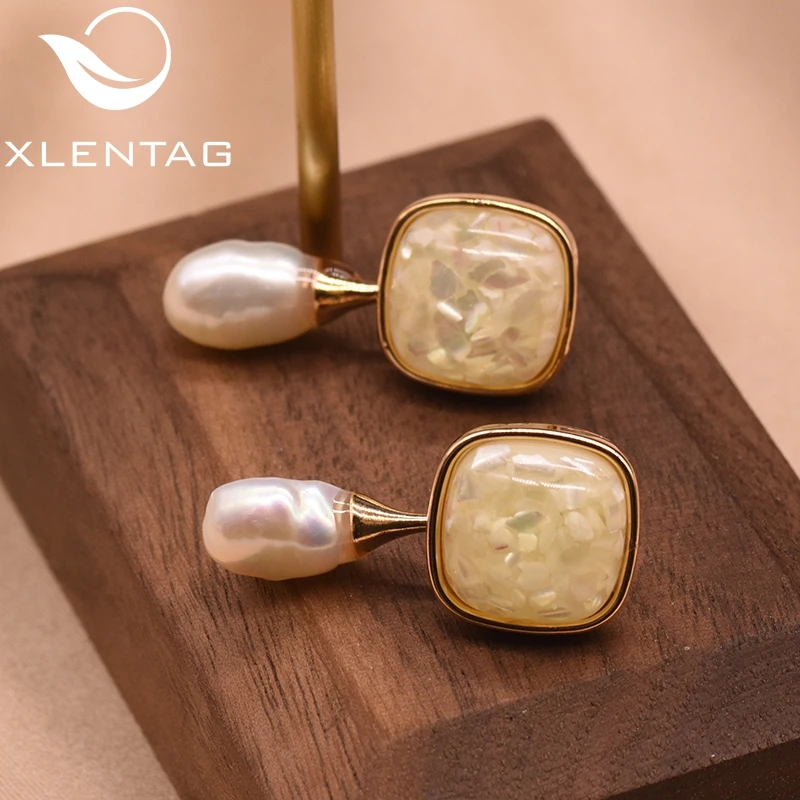 Женские серьги-пусеты XlentAg серьги-Пусеты Из белого стекла с натуральным барочным
