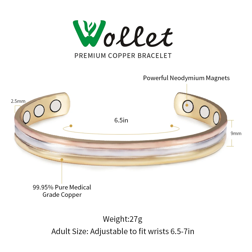 Био Магнитные Браслеты Wollet из чистой меди для мужчин и женщин Ювелирное