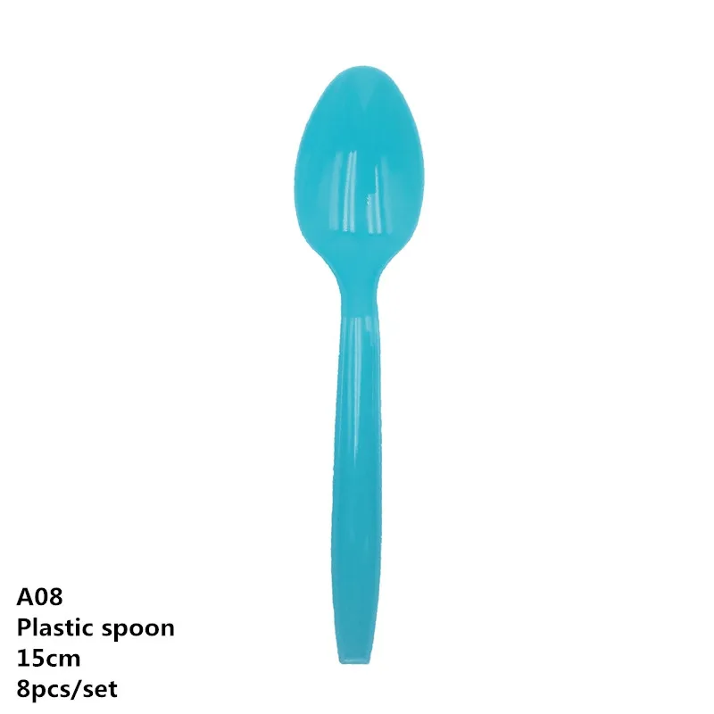 spoon A08 Украшение для детского душа DIY скатерть, бумажная тарелка, чашка, посуда для маленьких мальчиков и девочек, на день рождения, пол, открытые вечерние принадлежности для малышей - Цвет: spoon A08