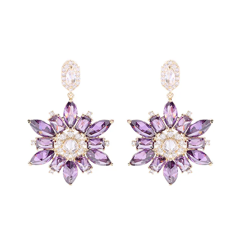 

Gorgeous Yellow Purple White Cubic Zirconia Drop Earrings Women Jewelry 2021 Bijouterie, New Trendy Woman Flower Earings