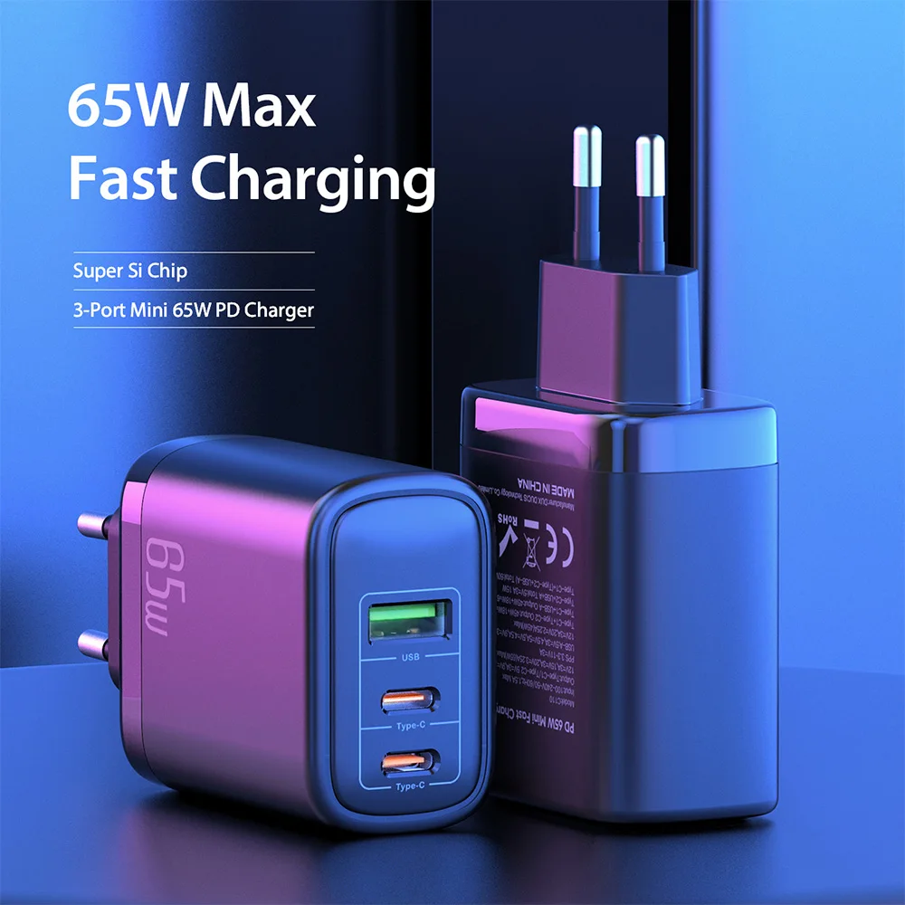 

65W USB Mobile Phone Charger PD 15W 45W Fast Charging 3 Ports QC3.0 USB Type C Charger for iPhone 12 Pro Max 13 11 Mini Macbook
