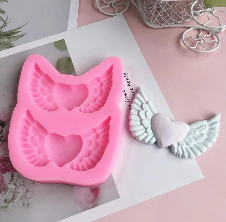 

Wing Heart Silicone Mold Wedding Cake Cupcake Topper Fondant Molds Candy Clay Chocolate Gumpaste Moulds Decorating Tools