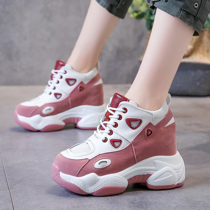 Новинка 2020 года Женская повседневная обувь на платформе Дышащая кожаная