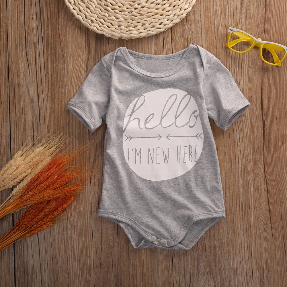 

US Newborn Infant Baby Boy Girl Kid Letter Bodysuit Short Sleeve O Neck Bodysuit Jumpsuit Sunsuit Summer Cotton Clothes