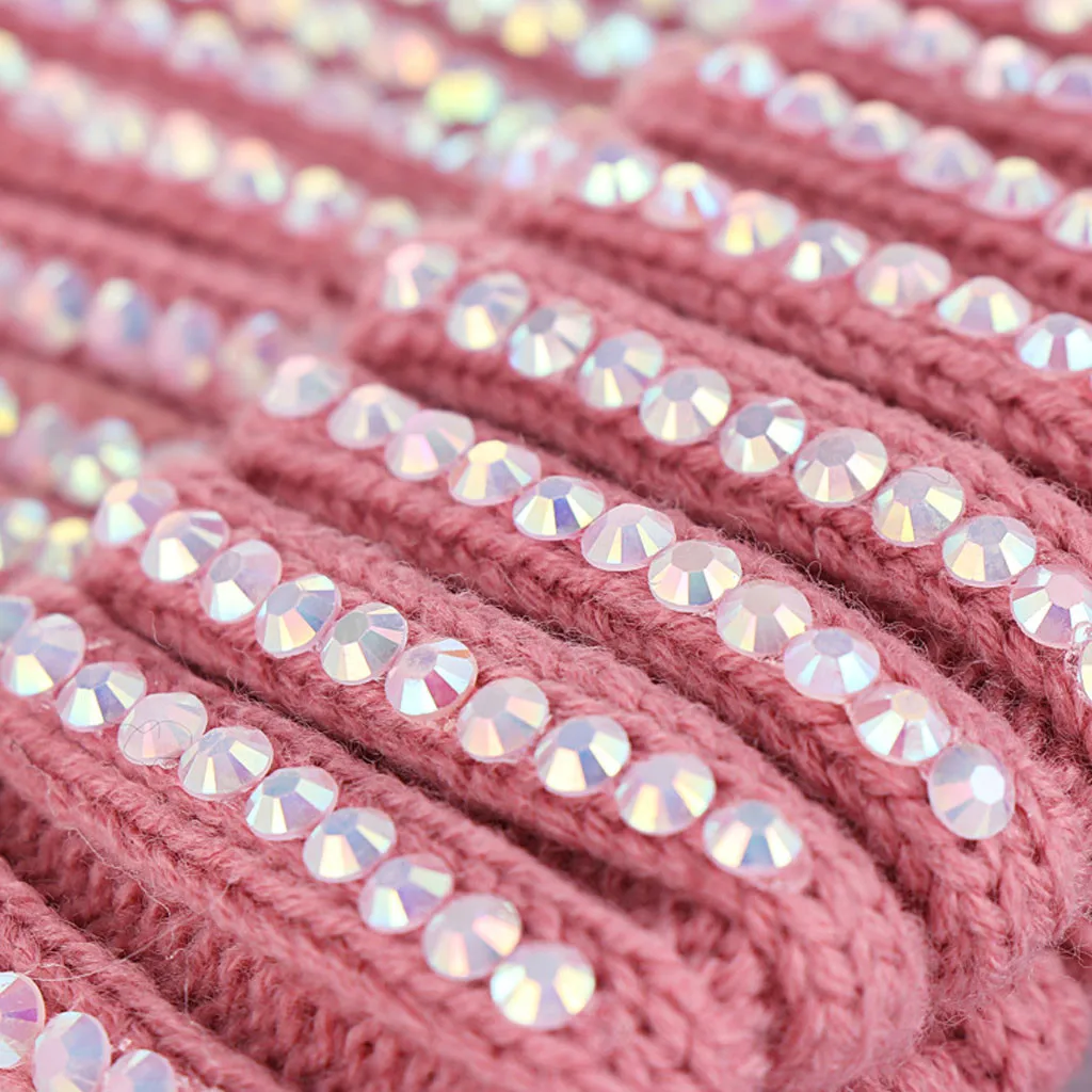 Children Baby Hats Rhinestone Keep Warm Winter Fur Ball Beanies Caps High Quality Knitted Wool Hemming Hat Girls Boys Cap | Детская