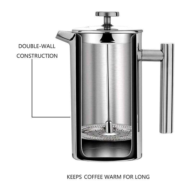 

New-350ML French Press,12Oz,Double Wall Stainless Steel Tea Cafetiere Kettle, with Coffee Measuring Spoon & 5 Filter Sns
