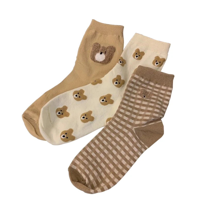 New 2021 ins Cute Cartoon Bear Socks Female Spring And Summer Students Thin Tube Socks Long Tube Cotton Socks