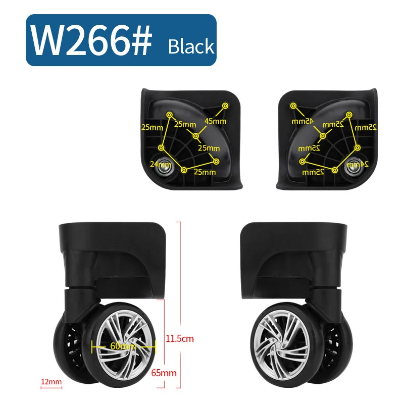 W266(2 Wheels)Black Чемодан Замена колеса ремонт фитинг чемодан тяга коробка оборудование Замена аксессуары 360 Универсальные ролики - Цвет: W266(2 Wheels)Black