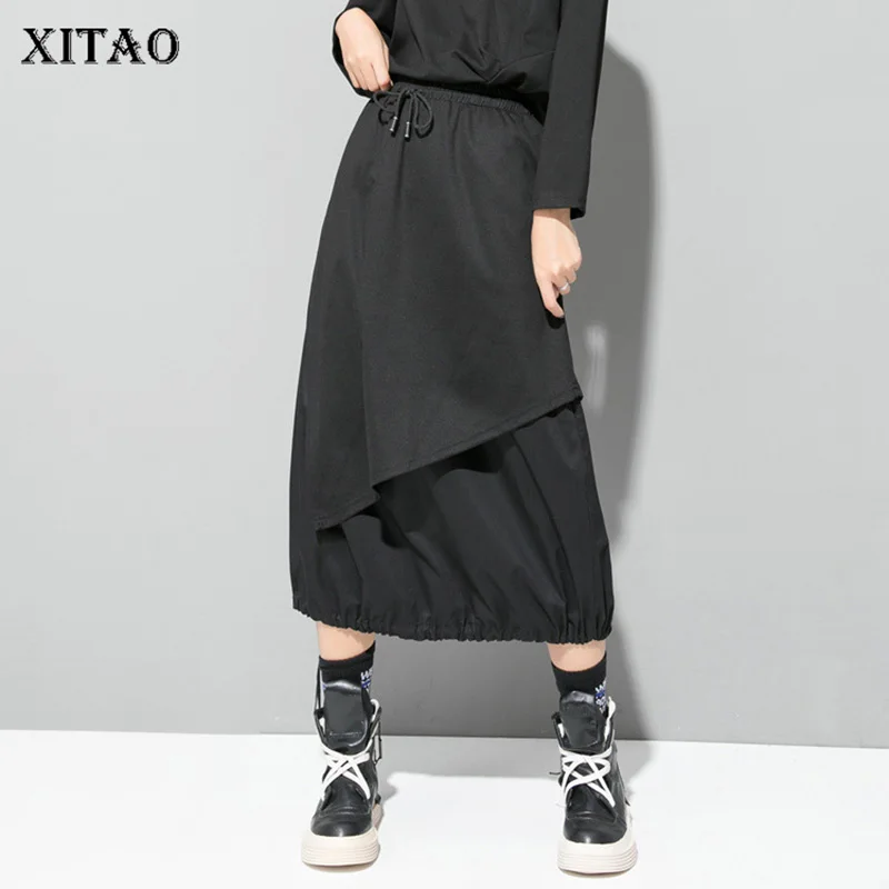 XITAO/стандартная юбка на шнурке Женская модная новинка 2019 Осенний черный комплект